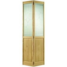 Clear Pine 2 Panel 2 Light Silkscreen Glazed Bi-Fold Door
