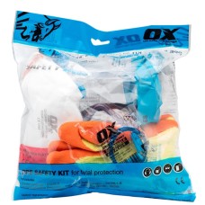 OX PPE Safety Kit- 1xFFP2 Masks, Ear Plugs, Grip Gloves, Safety Goggle In Polybag